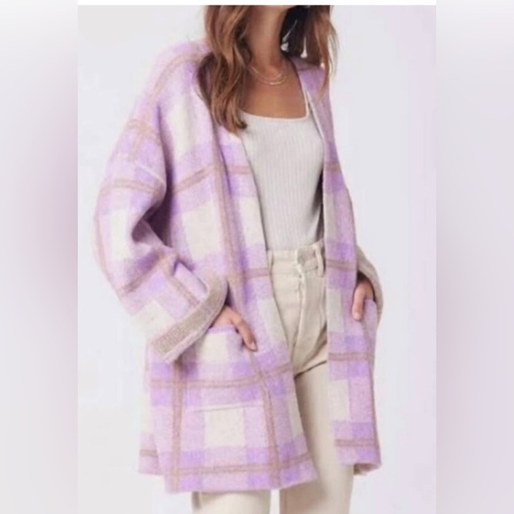 SALTWATER LUXE charli sweater cardigan in lilac purple plaid small - Picture 1 of 8